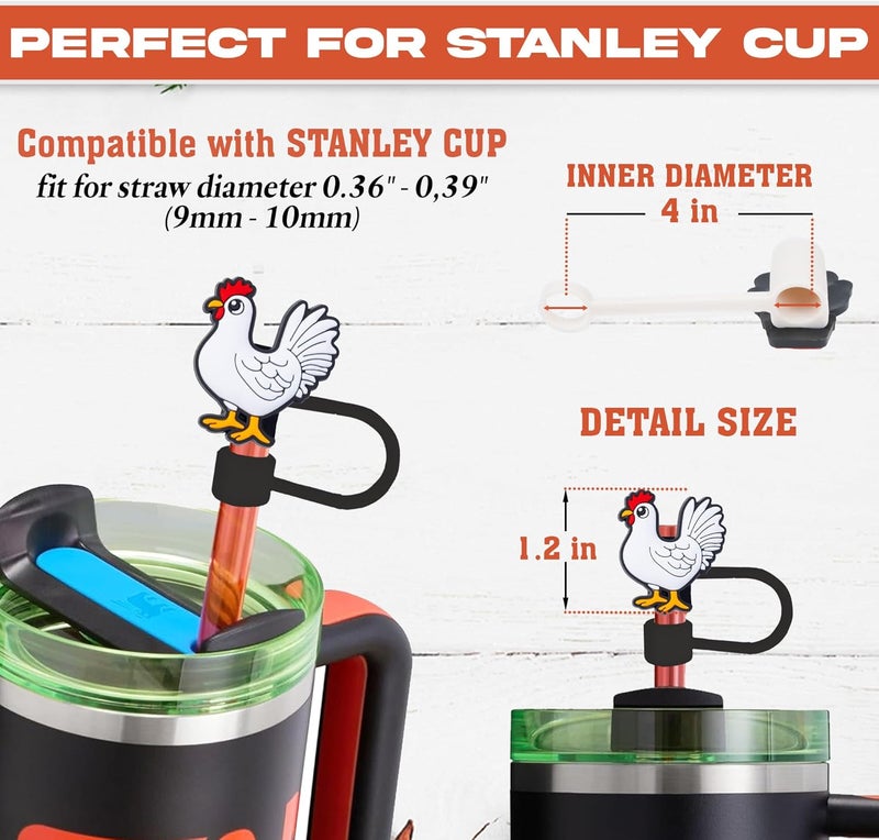 TSIMPLE Chicken Straw Topper, 10mm (0.4in) Animal Straw Covers for Stanley Cup Accessories - Chicken Accessories, Decor, Stuff, Things, Gifts for Lovers, Women, Kids, Girls on Birthday Party Decoration - Image 2
